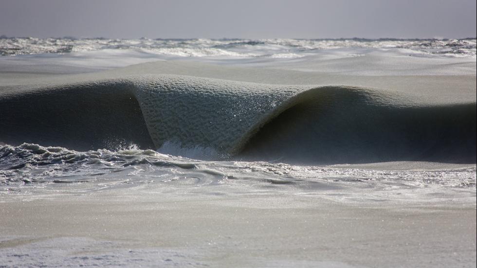 Nearly frozen waves roll onshore in Nantucket MA