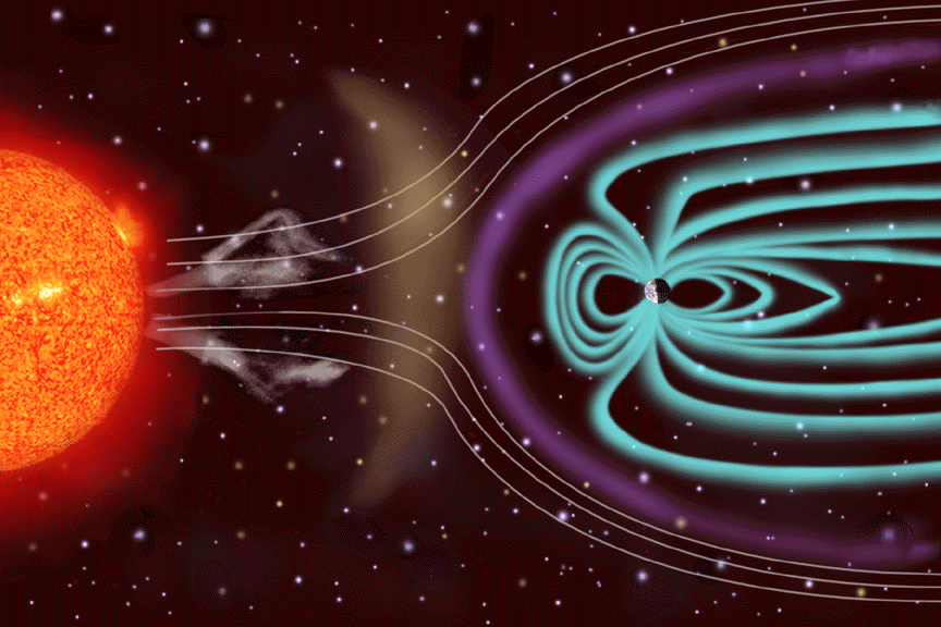 The Earth's magnetic field is supposed to protect the planet from stellar radiation, including solar wind.