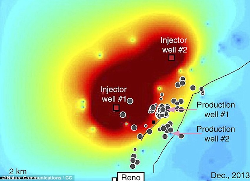 A series of earthquakes that rattled a small Texan community have been linked to nearby oil and gas operations. In this image red squares are injector locations; pink arrows, approximate location of two large brine production wells that are located both near the faults and near reported earthquakes swarms. dailymail.co.uk A series of earthquakes that rattled a small Texan community have been linked to nearby oil and gas operations. In this image red squares are injector locations; pink arrows, approximate location of two large brine production wells that are located both near the faults and near reported earthquakes swarms. dailymail.co.uk